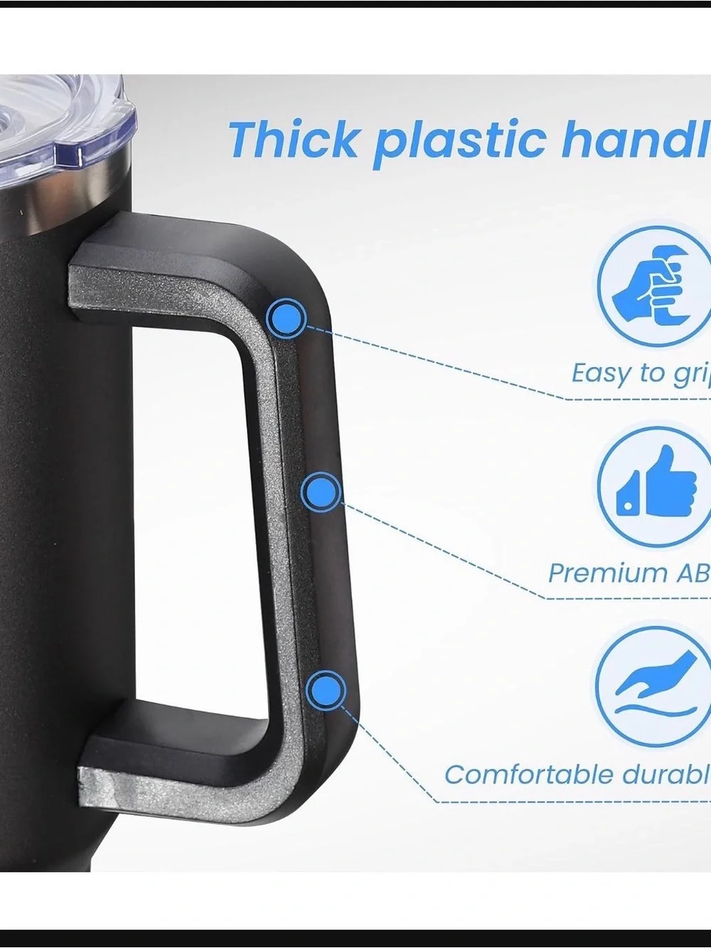 Insulated Black Travel Mug with Handle and Clear Lid